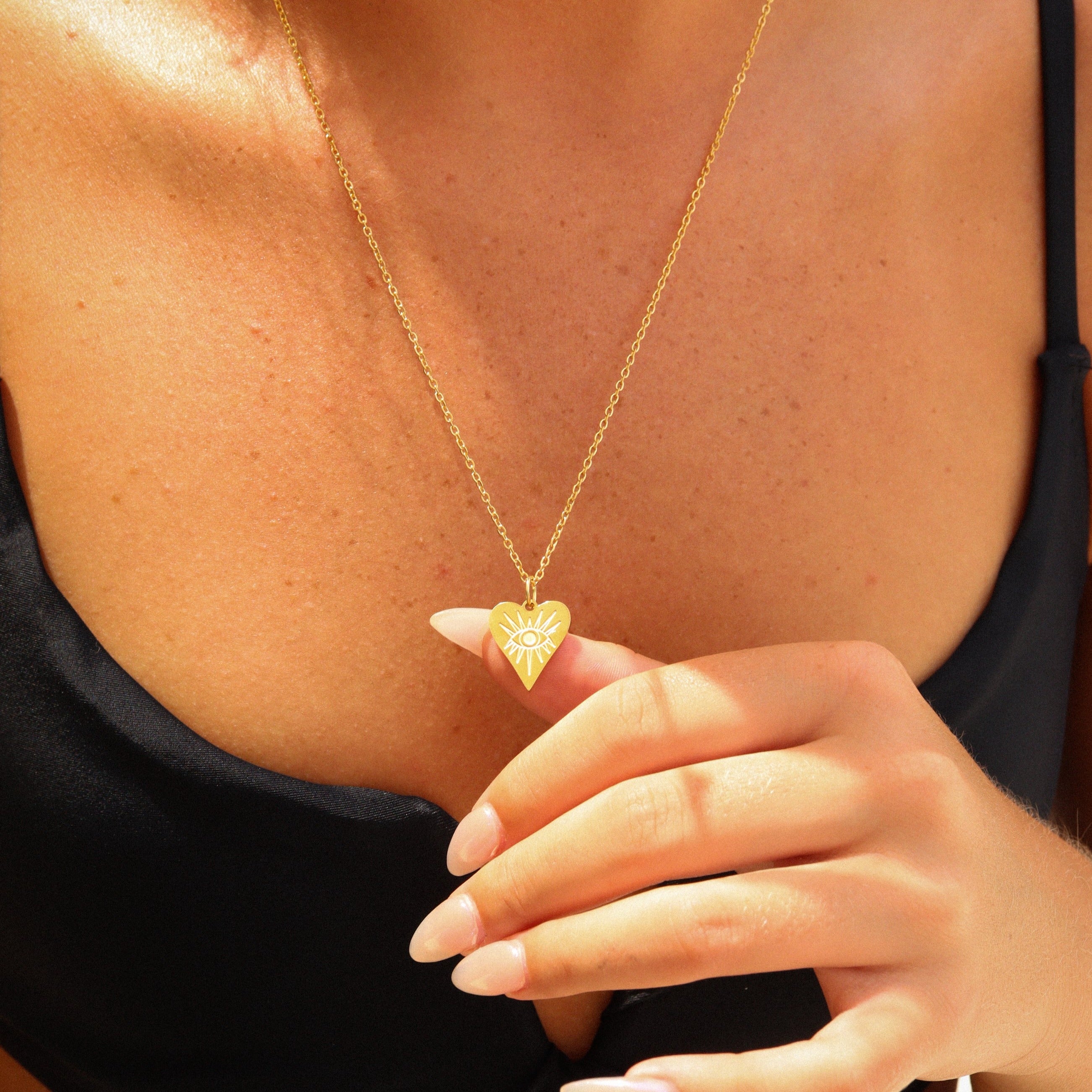 18K Gold PVD Stainless Steel Evil Eye Heart Charm / PDL0006、mySite、dreamappss