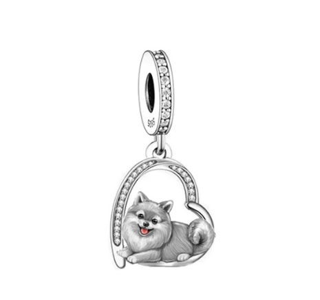 Puppies in Hearts Charms/Pendants Sterling Silver Fits Pandora Style Bracelets、mySite、g9winljtr