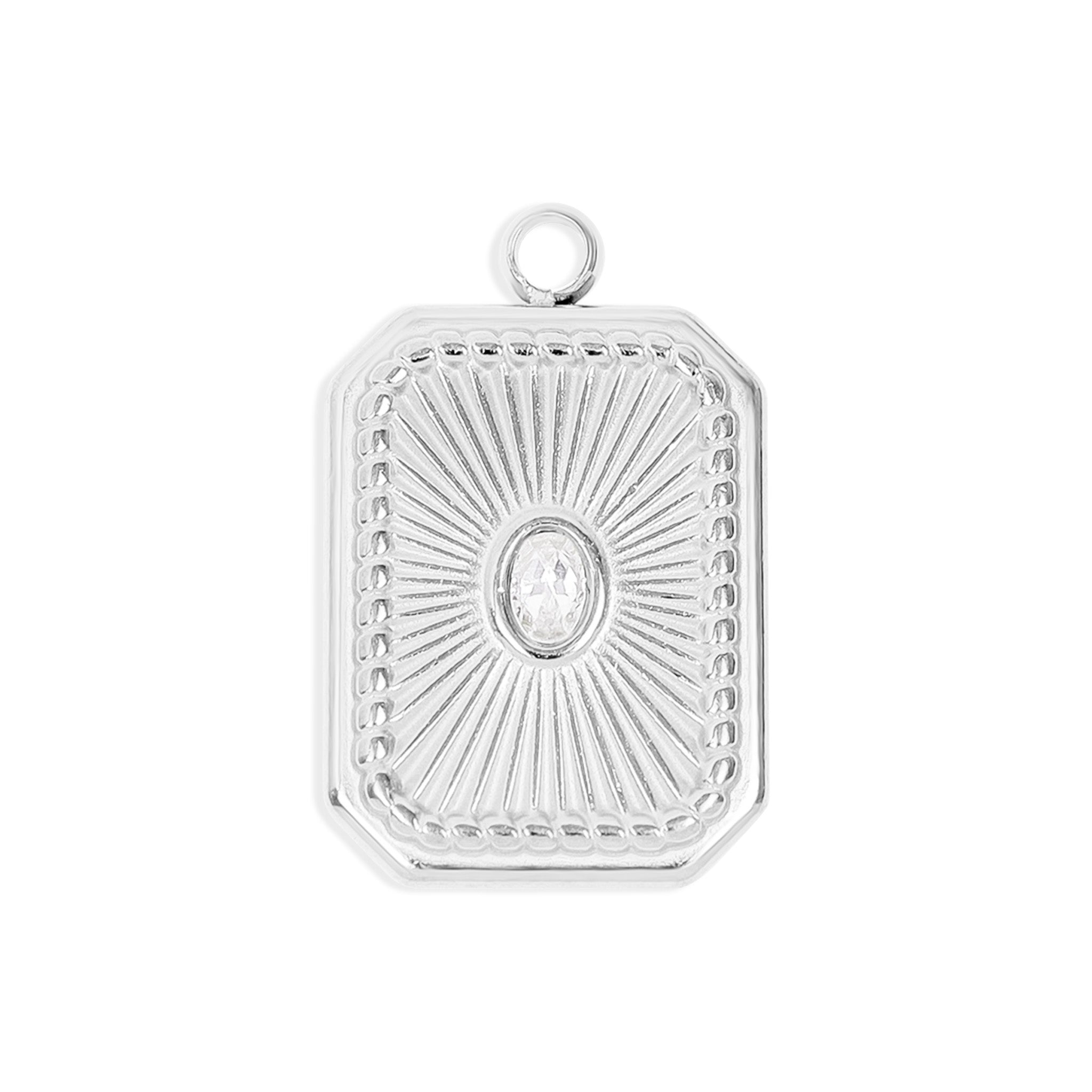 18K Gold PVD Stainless Steel Rectangle Sunburst Crystal Charm / PDL0128、mySite、dreamappss