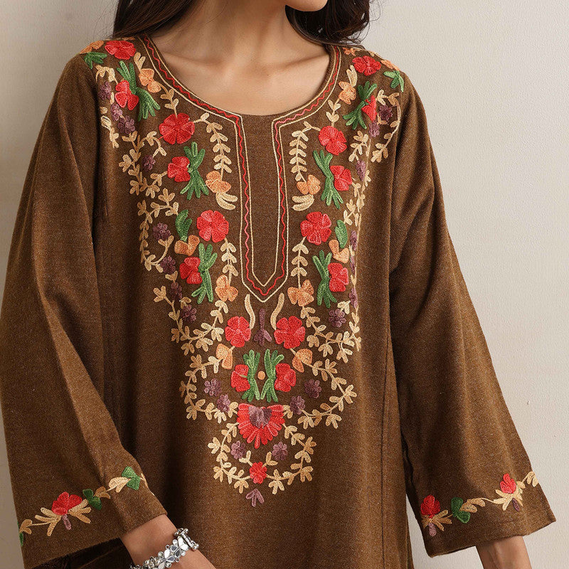 Woolen Kurta For Women | Kashmiri Embroidered | Brown、mySite、camillekostekn
