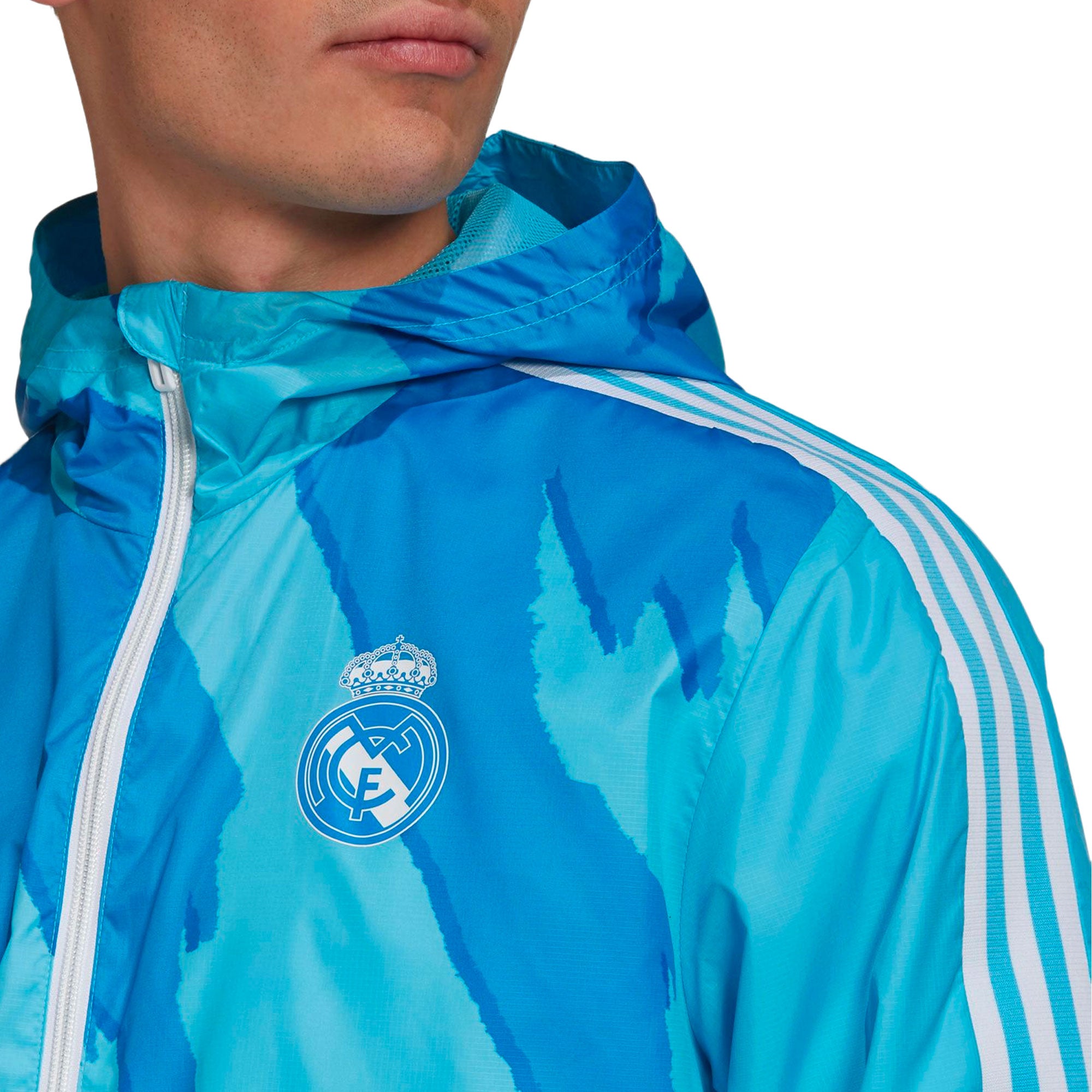 adidas Men's Real Madrid 2021 Windbreaker Bright Cyan、mySite、noshort