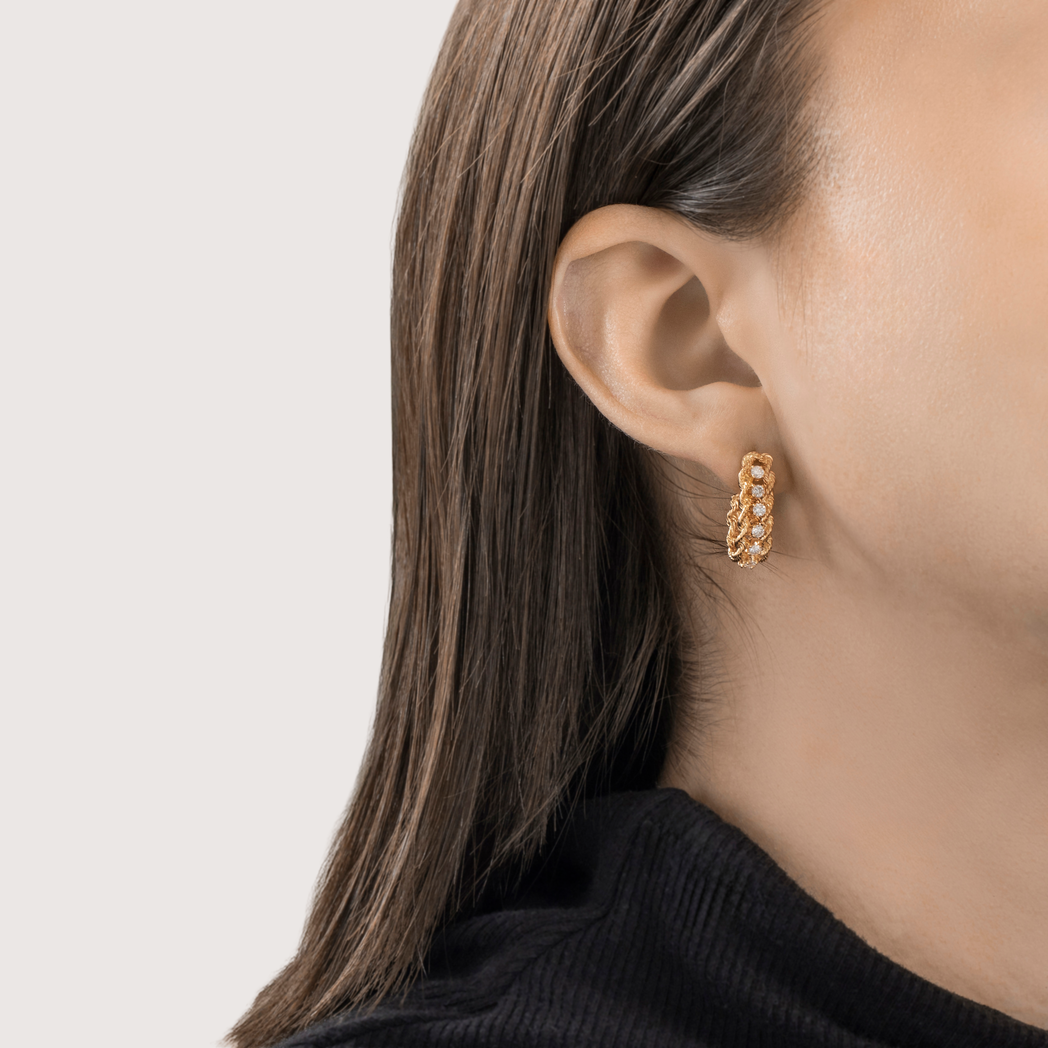 Vintage 14k Yellow Gold .7cttw Diamond Twisted Cable Chic Earrings、mySite、hinf8tx79