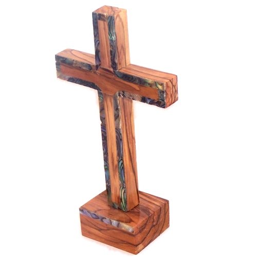 Holy Land Market Cross with Mother of Pearls - Border Cover - Olive Wood with Certificate (6 inches)、mySite、topwebapps