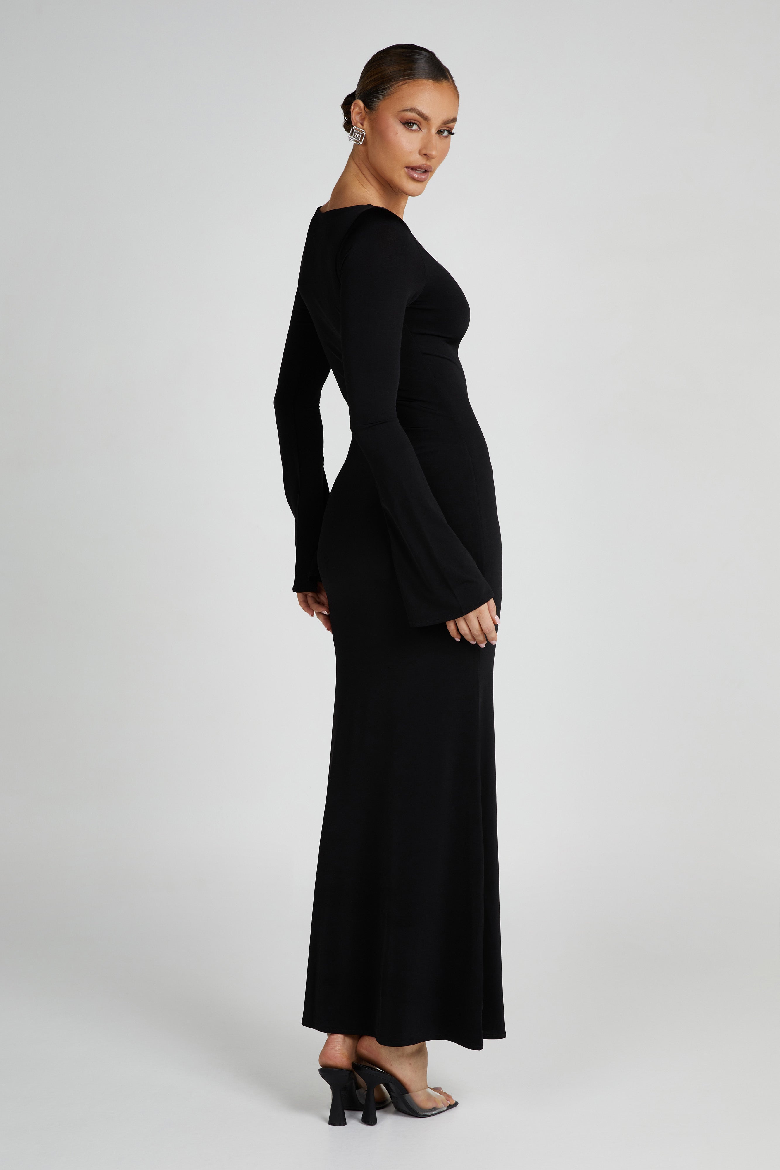 Tarna Slinky Fishtail Maxi Dress - Black、mySite、solidvoid