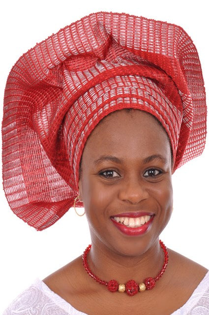 Red and Silver Aso Oke head wrap-DPA441、mySite、solidvoid