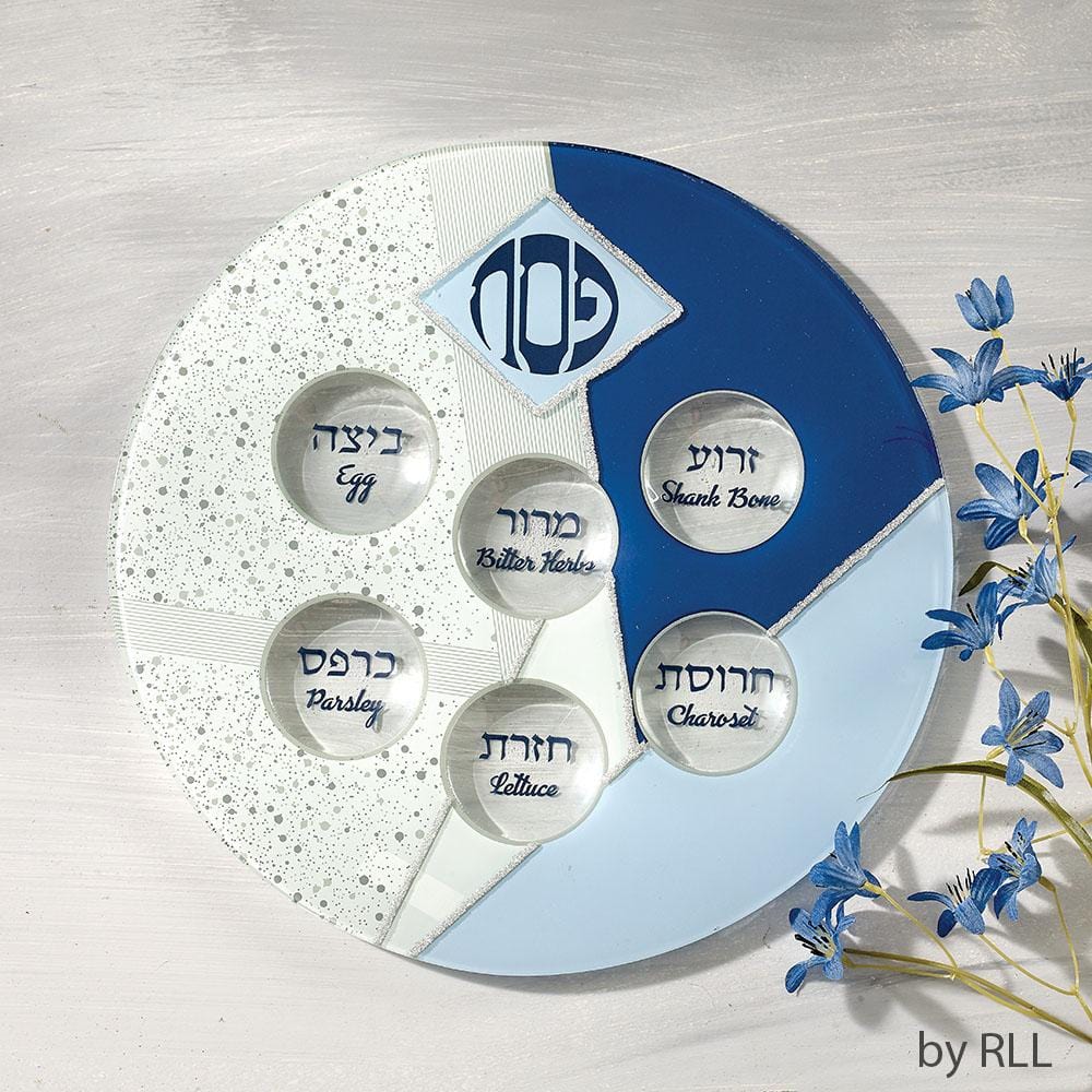 Blue Glass Seder Plate with Silver Glitter Accents、mySite、topwebapps