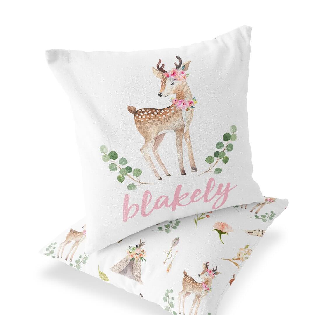  Blakely's Boho Woodland Deer Personalized Accent Pillow、mySite、layawaytickets