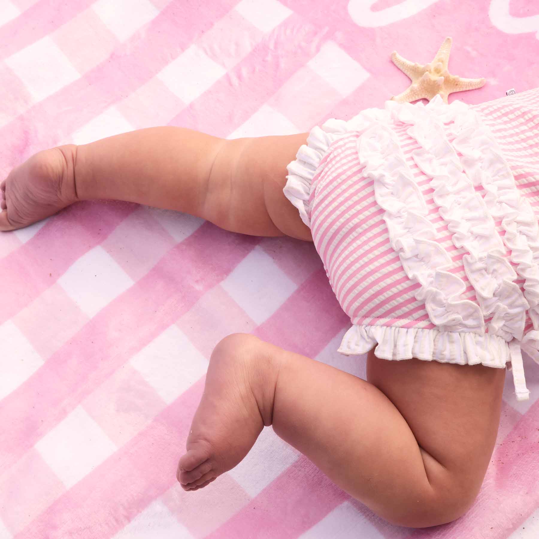  Long Sleeve Rash Guard With Ruffle Bottom | Seersucker Dusty Pink、mySite、layawaytickets