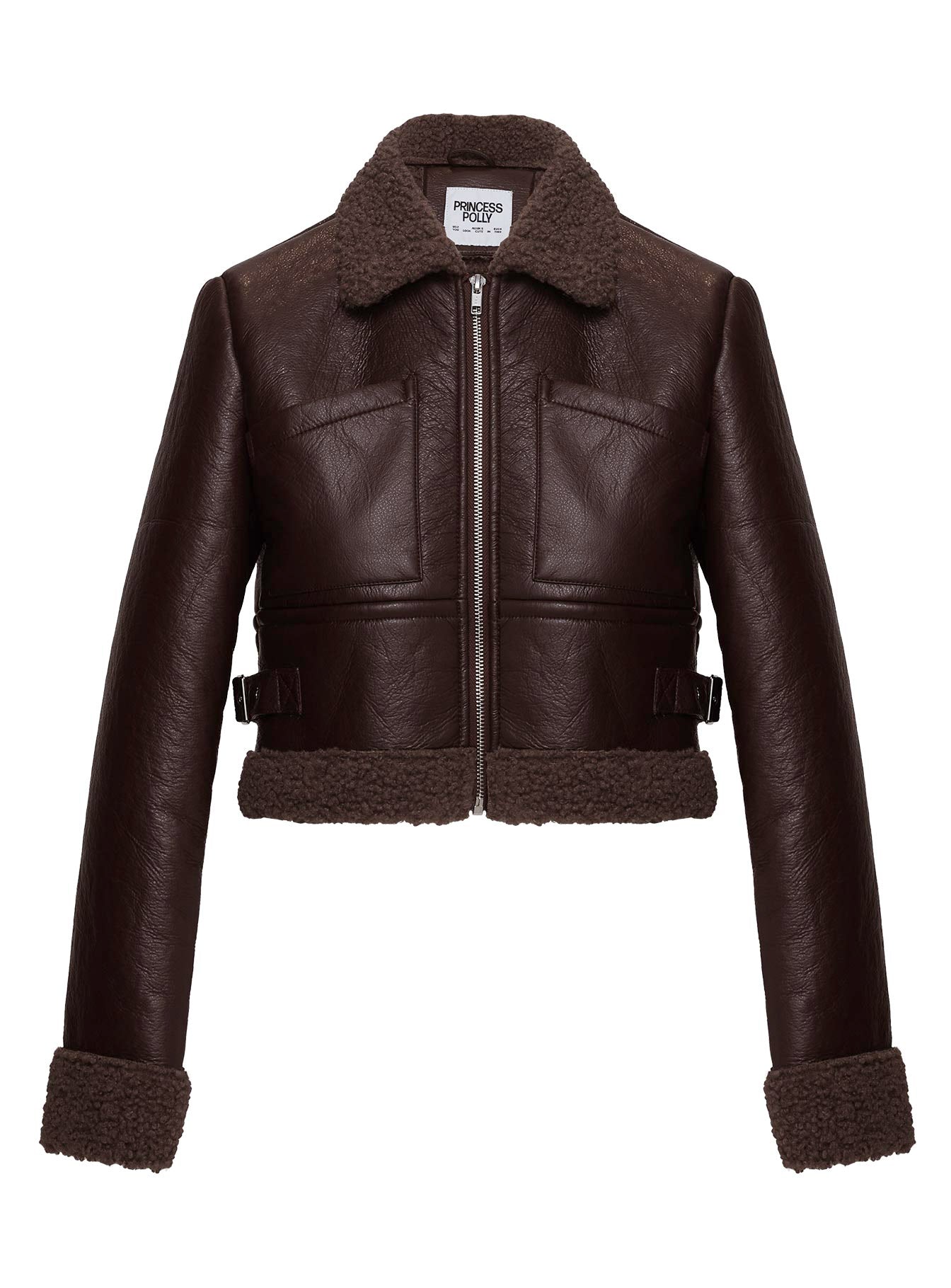 Mayella Shearling Faux Leather Jacket Brown、mySite、solidvoid