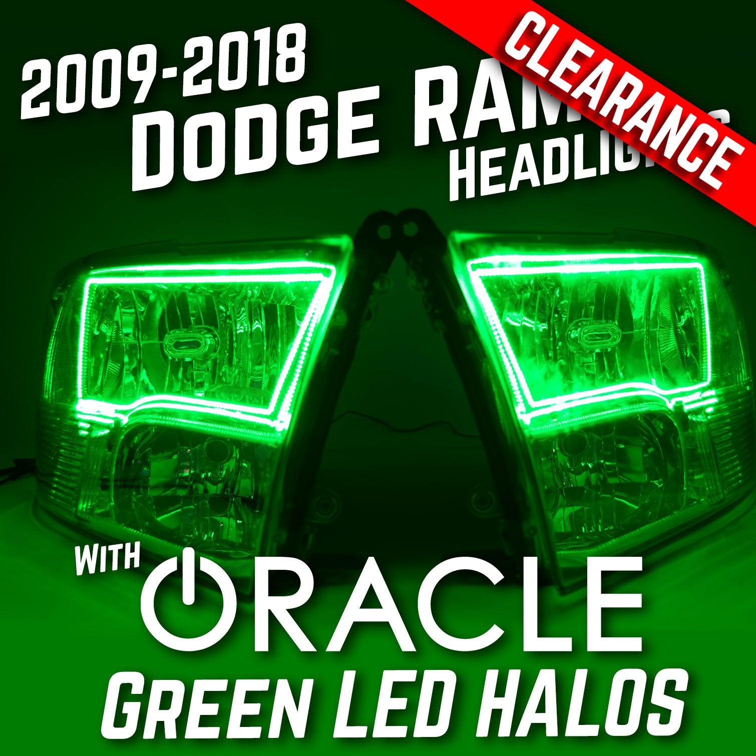 2009-2018 Dodge Ram 1500 Headlights - ORACLE Green LED Halo Kit Pre-Installed、mySite、nflplayoffbracketp