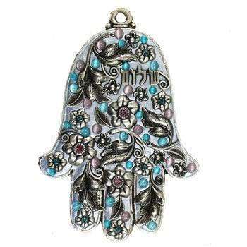 Michal Golan Silver Tone and Blue Wall Hamsa、mySite、topwebapps