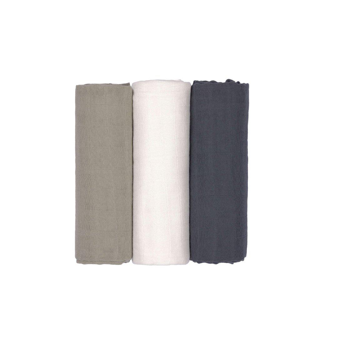  Lassig Swaddle + Burp Blankets - Olive/Milky/Navy - 3 Pack、mySite、merchandisen