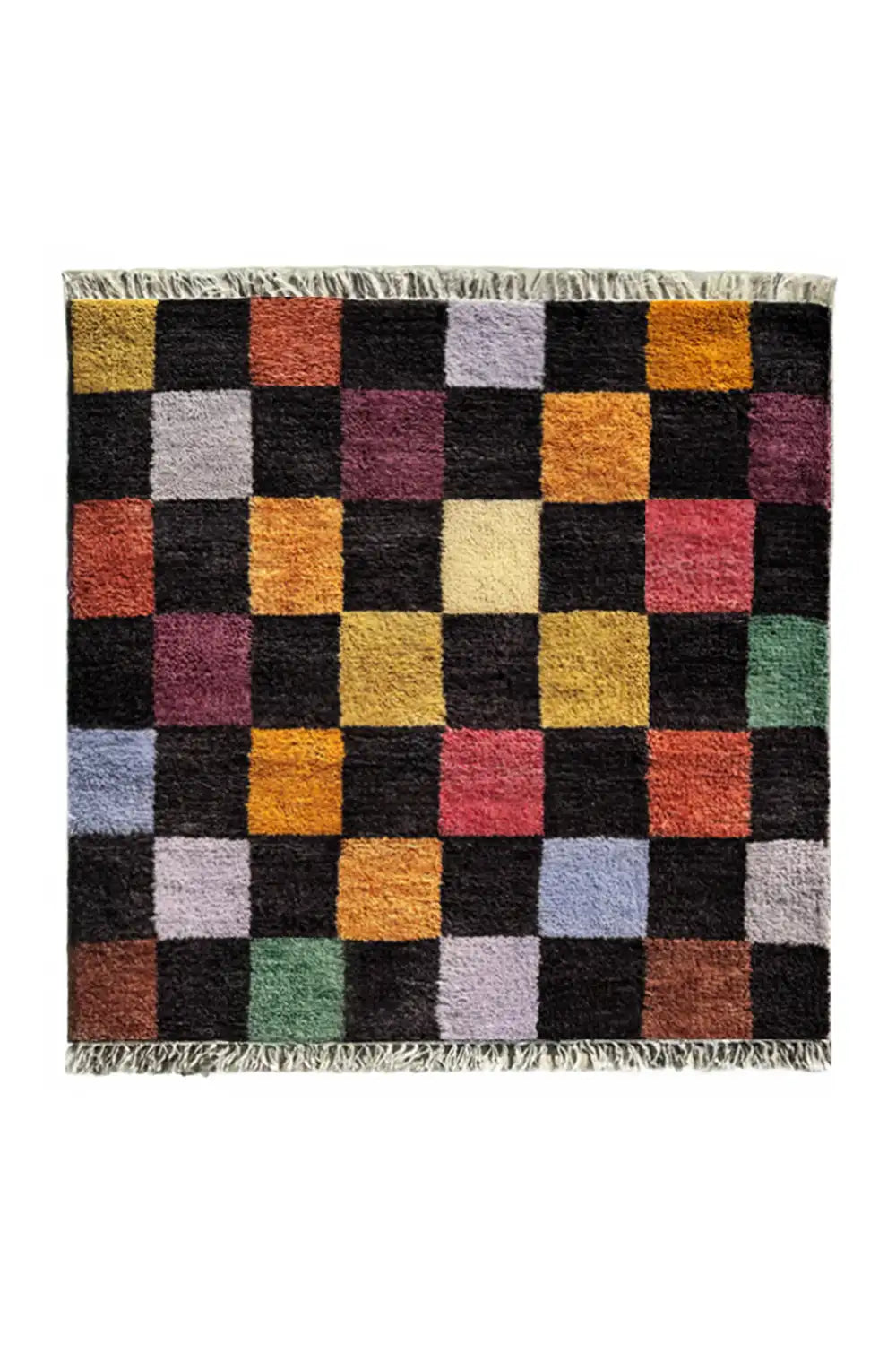 Colorful Checkered Hand Knotted Square Wool Rug、mySite、gigharbornorthrealestate