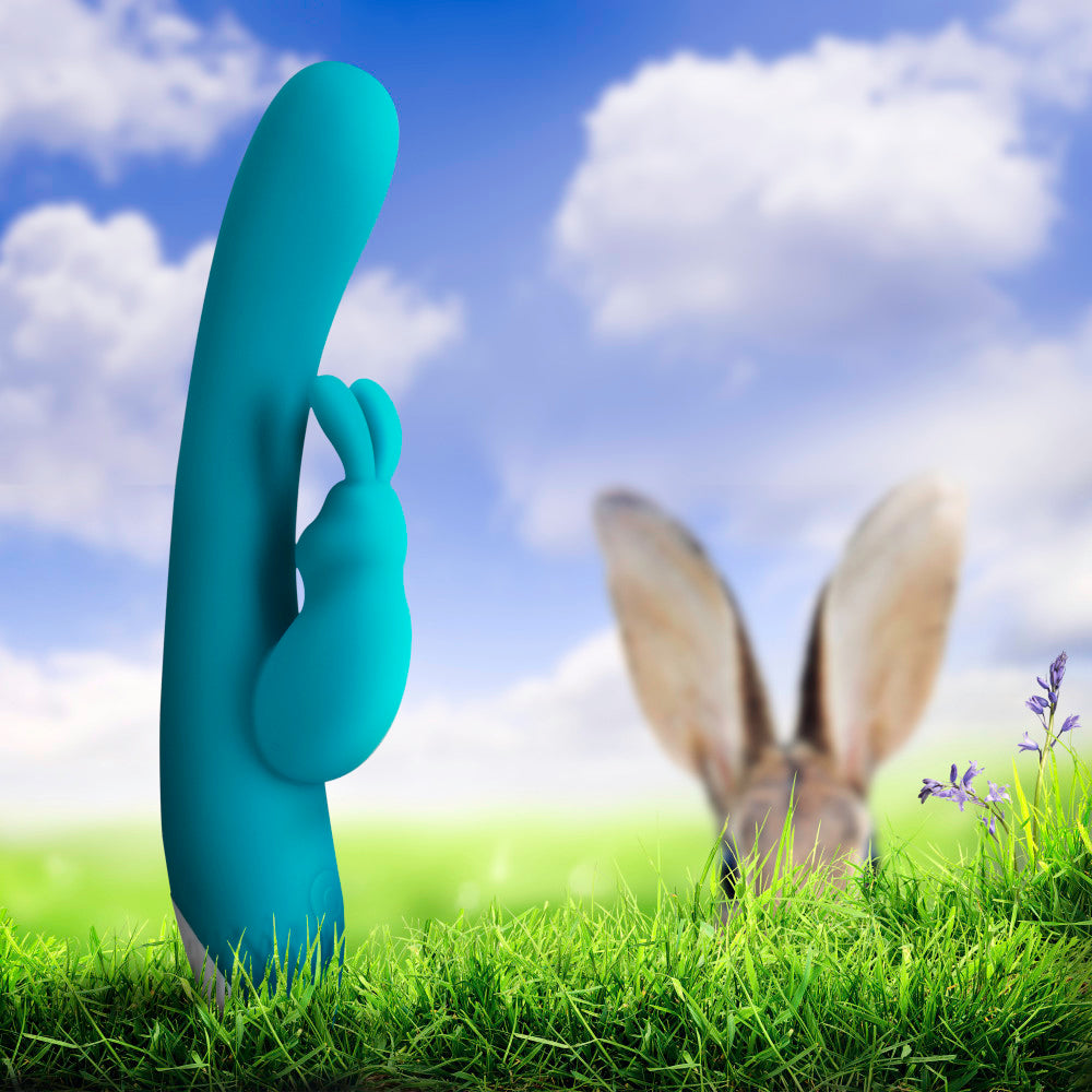 Hop By Blush® | Rave Rabbit Plus G-Spot + Clitorial Stimulating Aquamarine 8-Inch Ultrasilk Silicone Rechargeable Rabbit Vibrator、mySite、bottomscart