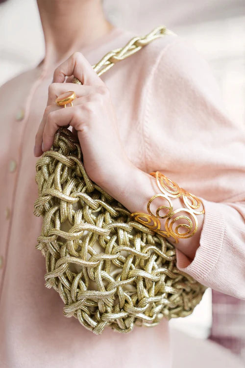 Debbie Katz Nicole Metallic Crochet Bag, Gold、mySite、noshort