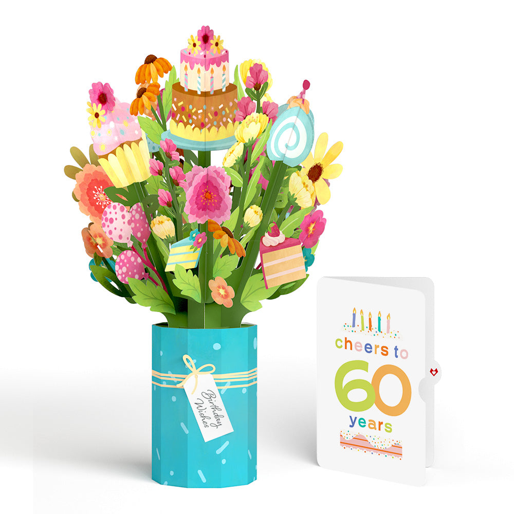 Sweet 60th Birthday Wishes Bouquet and Confetti Cake Sentiment Set、mySite、solidvoid