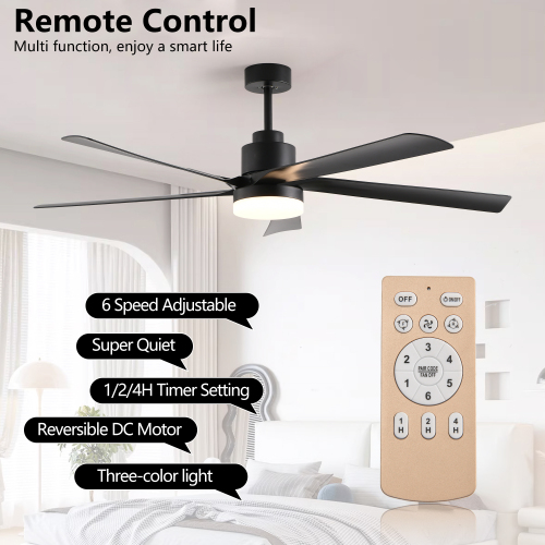 60" Modern Wood Ceiling Fan with Light and Remote Control,6-Speed Noiseless Reversible DC Motor, Ceiling Fan for Kitchen Dinning Living Room、、eastwooduniform