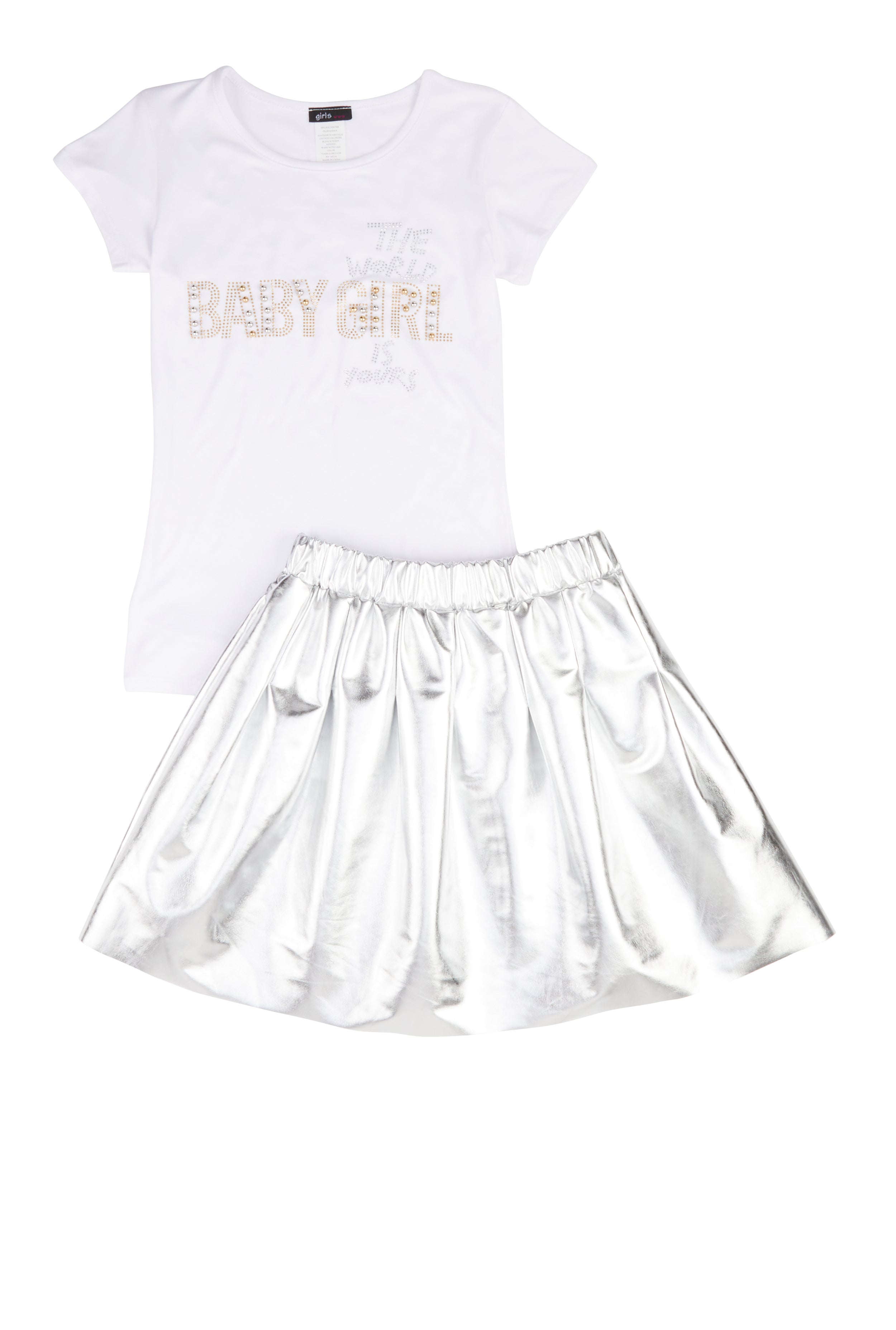 Girls Baby Girl Studded Tee and Metallic Pleated Skirt、mySite、camillekostekn