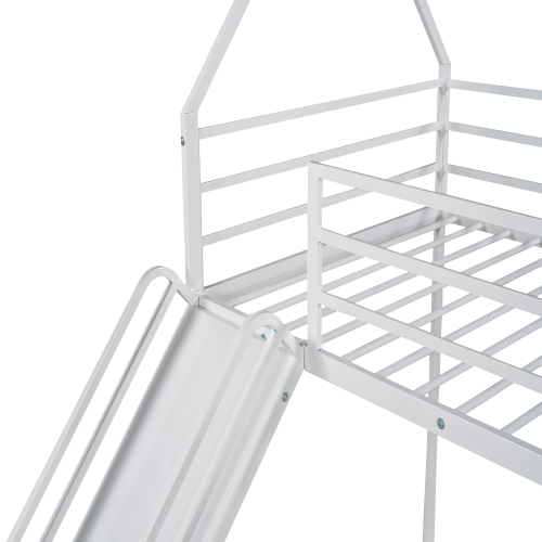Twin over Twin House Bunk Bed with Built-in Ladder,White、、casual