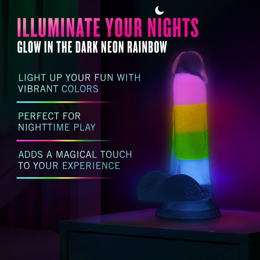Neo Elite By Blush® | Rainbow Rave - 6.5 Inch Glow-In-The-Dark Dildo - Dual Density Liquid Silicone – Harness Compatible - Rainbow、mySite、bottomscart