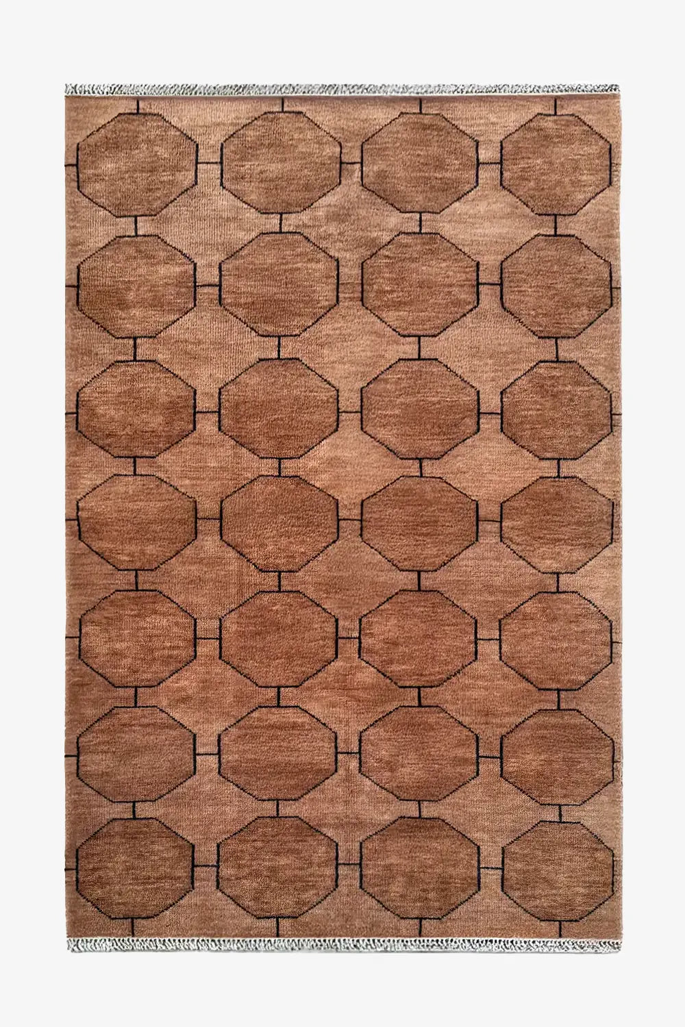 Light Brown Octagon Hand-Knotted Geometric Wool Rug 6x9、mySite、gigharbornorthrealestate