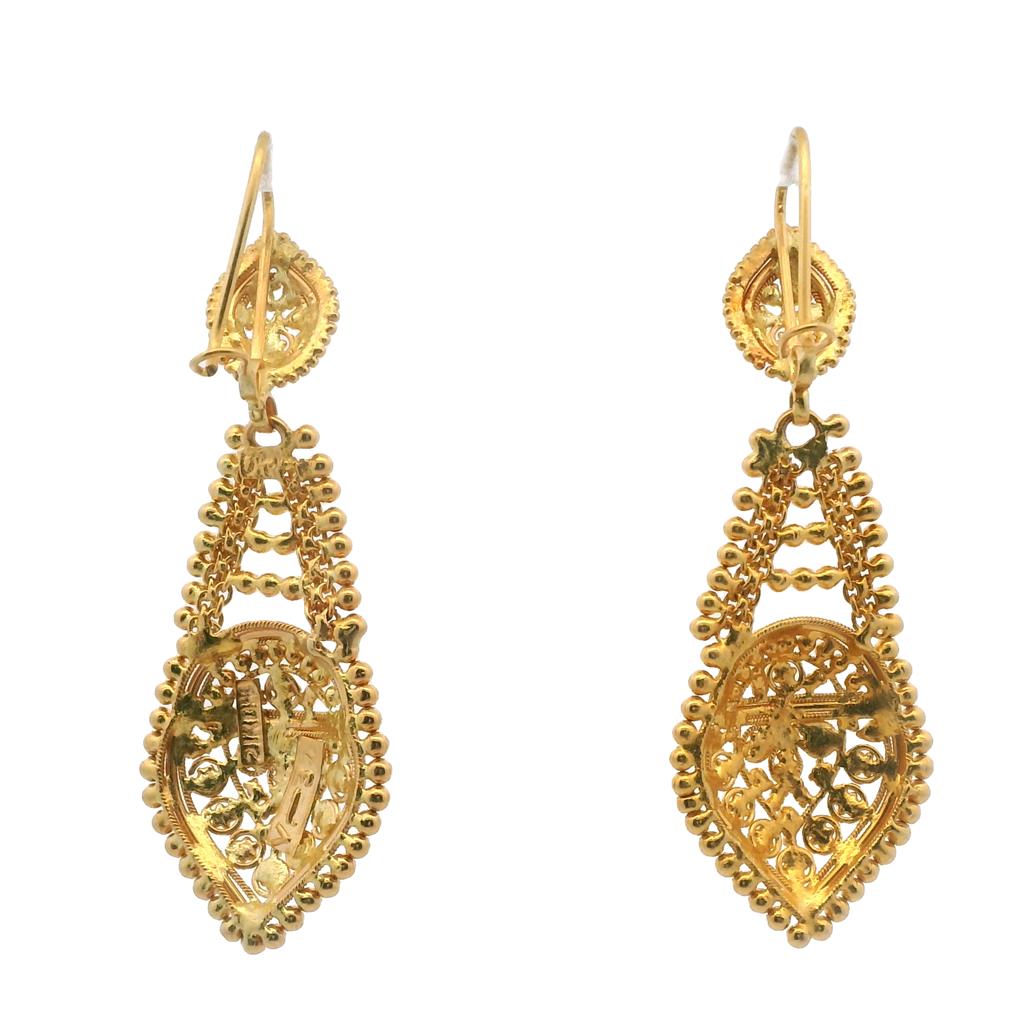  Estate 22K Yellow Gold Filigree Drop Earrings