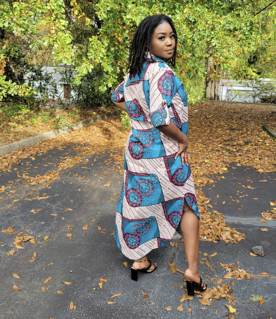 Gracie African print Ankara button down Midi Shirt Dress - DP5004D1、mySite、solidvoid