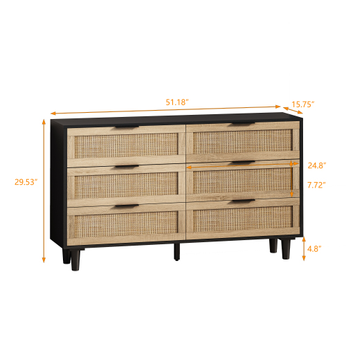 51.18"6-Drawers Rattan Storage Cabinet Rattan Drawer,for Bedroom,Living Room,Natural (Same SKU:W757P198980)、、casual