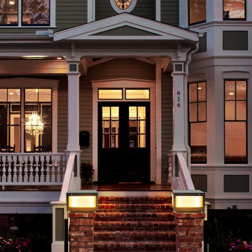 12" Black Solar Powered LED Post Cap Light, Modern Outdoor LED Fence Light for Pathways, Decks, and Patios (2-Pack)、、eastwooduniform