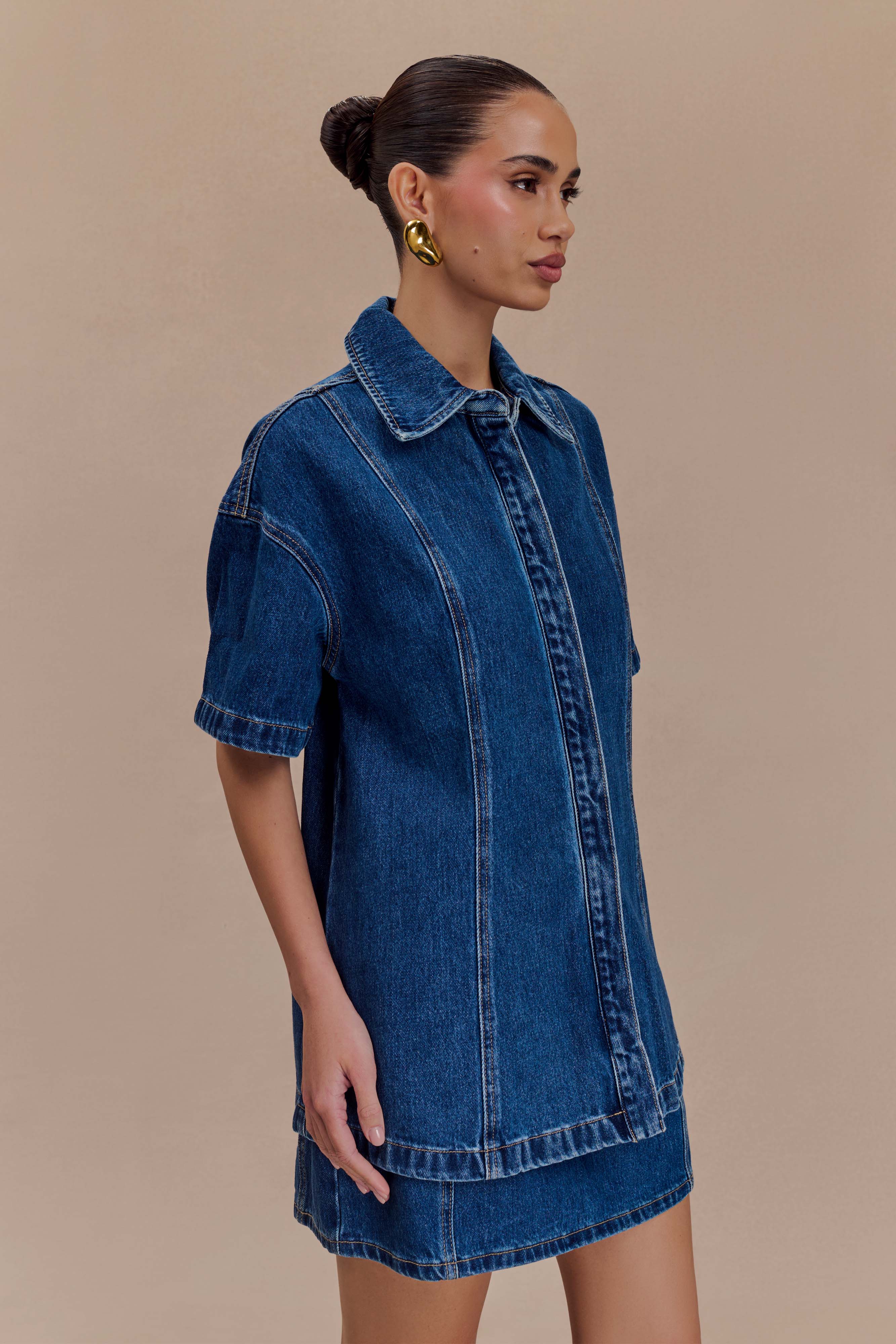 Maya Oversized Denim Shirt - Dark Blue、mySite、solidvoid