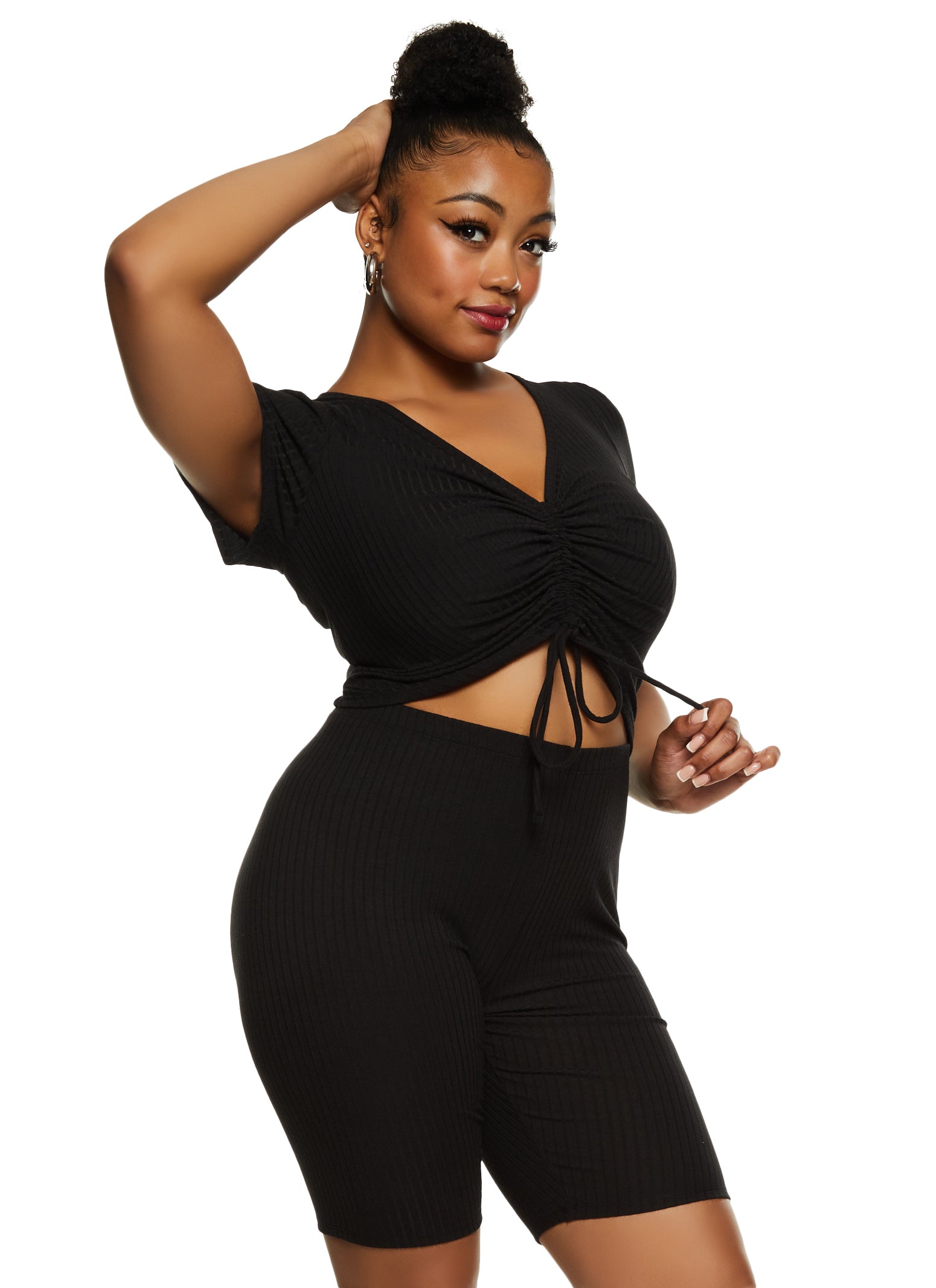 Plus Size Haute Monde Ruched Tee and Biker Shorts、mySite、camillekostekn