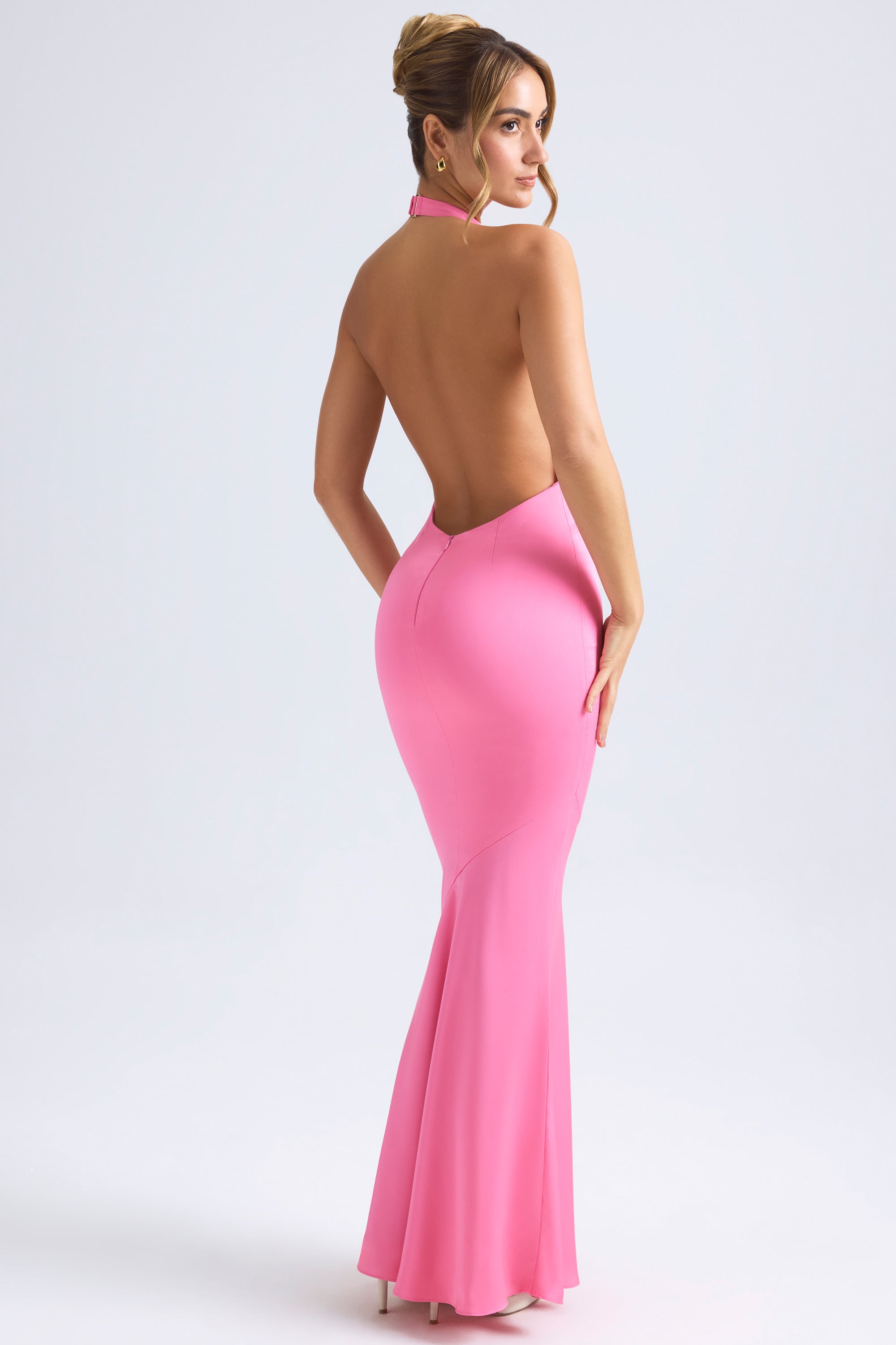 Halterneck Fishtail Gown in Hot Pink、mySite、solidvoid