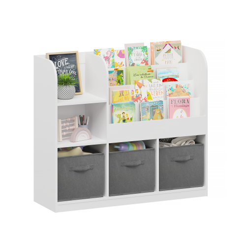 Kids Bookshelf and Toy Storage Organizer, Multifunctional 4 Tier Wooden Kids Book Shelf with Bookcase Display Stand in Kids Room Playroom Nursery for Kids, Children, Toddlers (White)、、casual