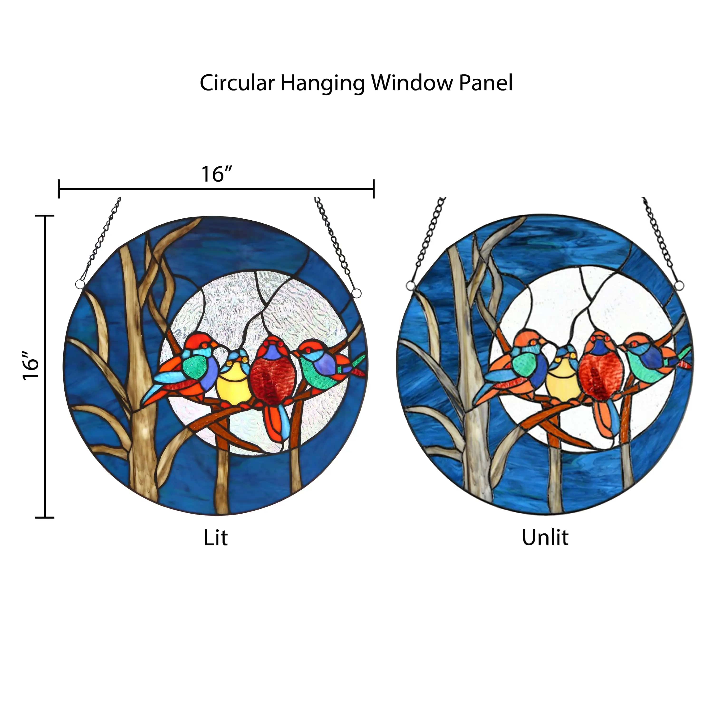 NEW Blue Birds in a Night Sky Stained Glass Window Panel、mySite、g9winljtr