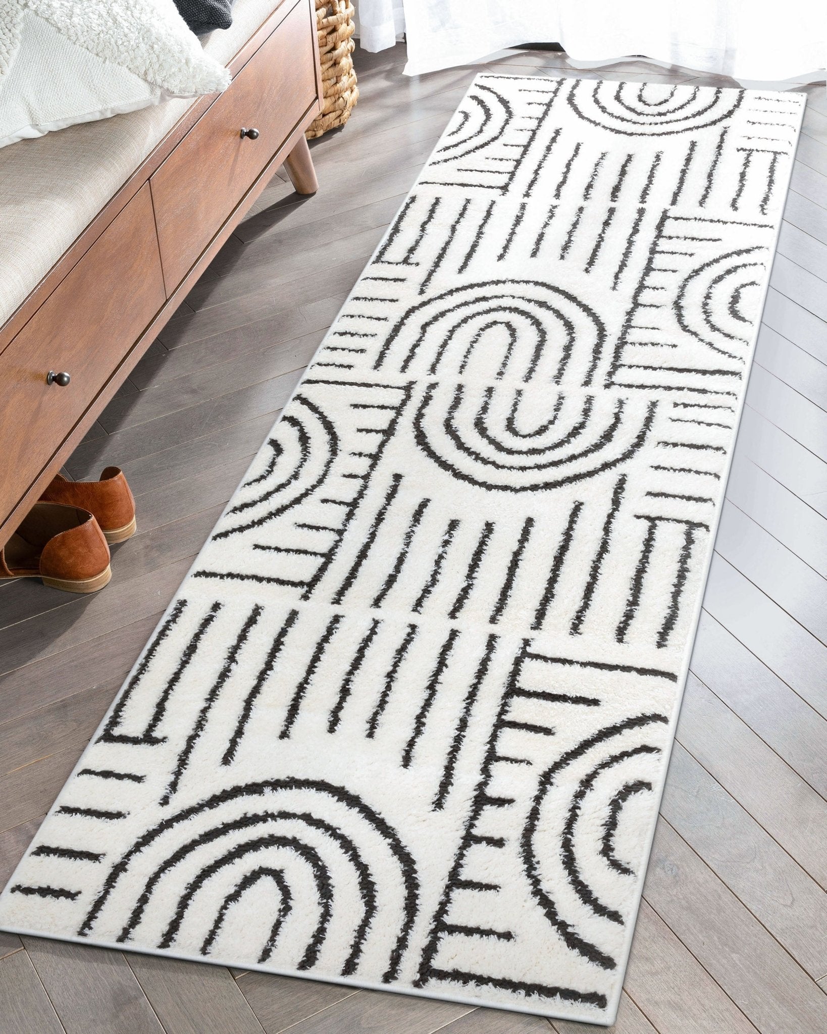 Rainbow Shag Geometric Ivory Black High-Low Rug、mySite、gigharbornorthrealestate