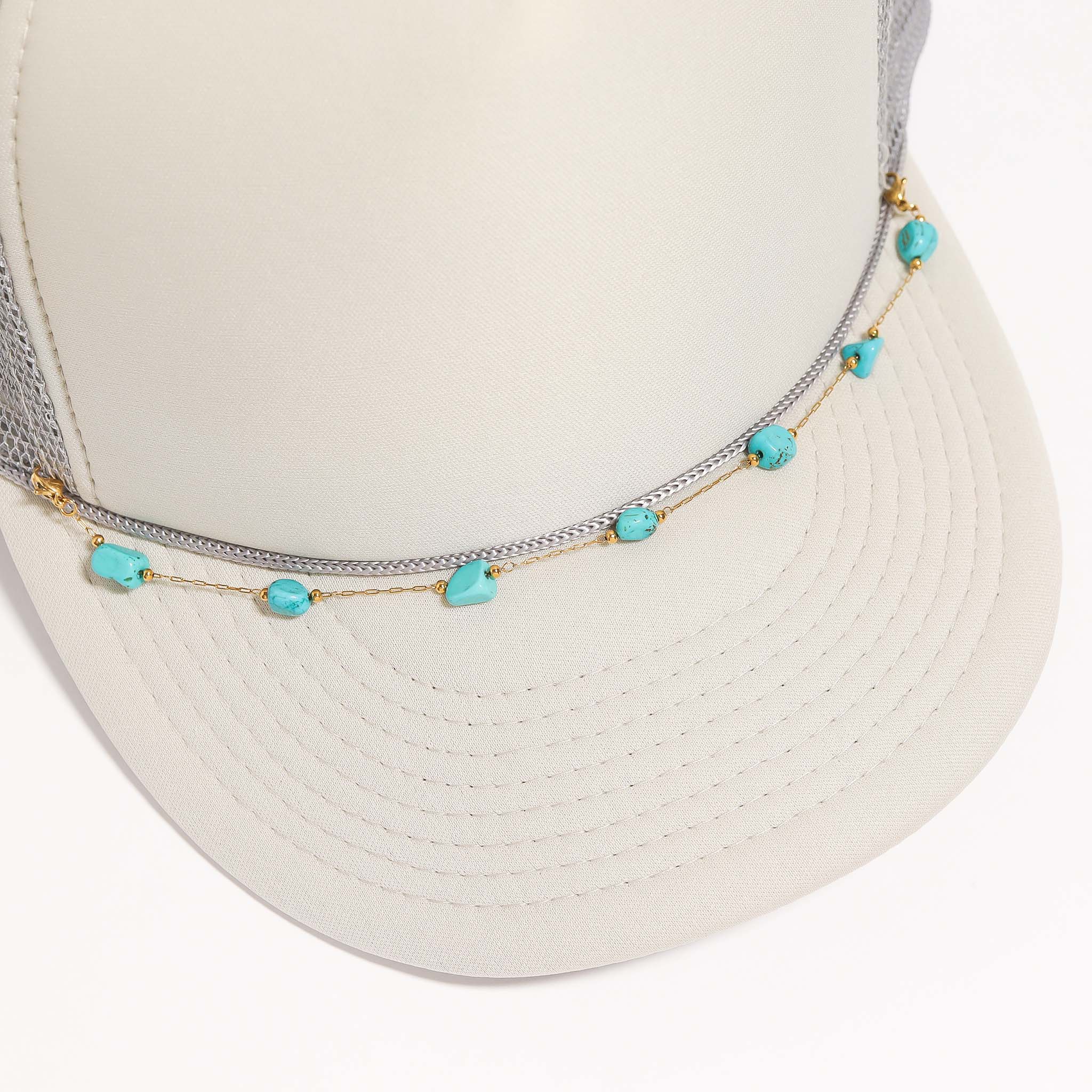 18K Gold PVD Stainless Steel Turquoise Stone Trucker Hat Chain / CHN0033、mySite、dreamappss