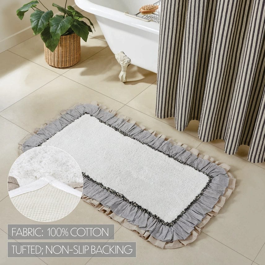 Ashmont Farmhouse Bath Mat-Cream with Blue Stripe & Burlap Ruffles、mySite、g9winljtr