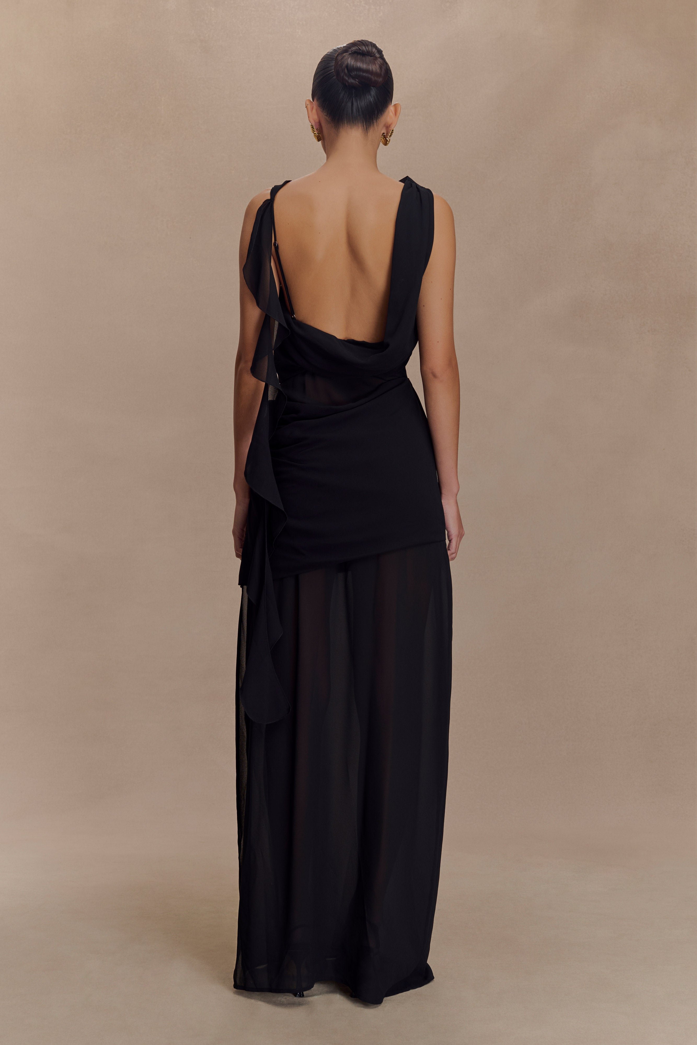 Daria Draped Chiffon Maxi Dress - Black、mySite、solidvoid