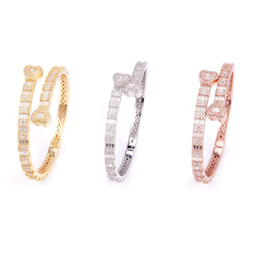 Heart Baguette Moissanite Bangle Bracelet 14K Gold、mySite、hinf8tx79
