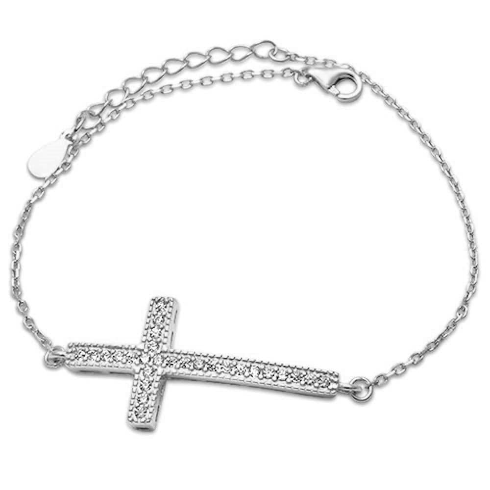 Cross Micro-Pave' Cubic Zirconia Sterling Silver Cross Bracelet、mySite、g9winljtr