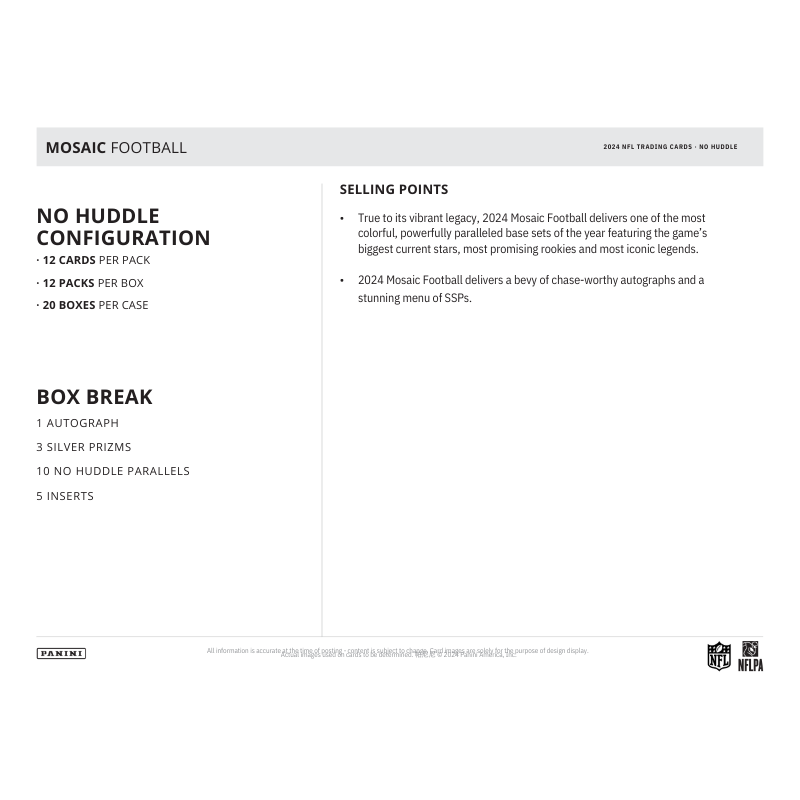 2024 Panini Mosaic Football No Huddle Box、mySite、waistdrama