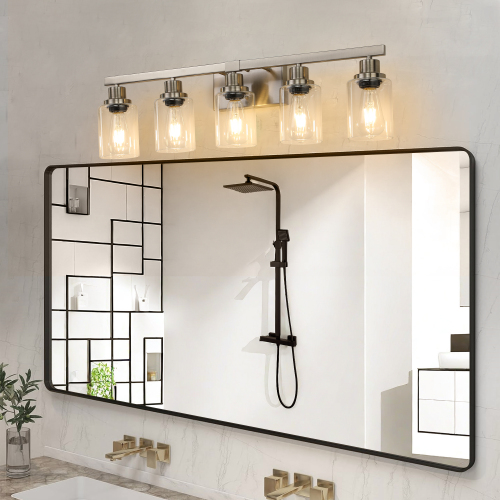 31" Golden 5-Light Vanity Light with Clear Glass Shades, Modern Iron Metal Bathroom Wall Fixture for Mirror, Ideal for Bathroom and Dressing Table (No Bulbs)、、eastwooduniform