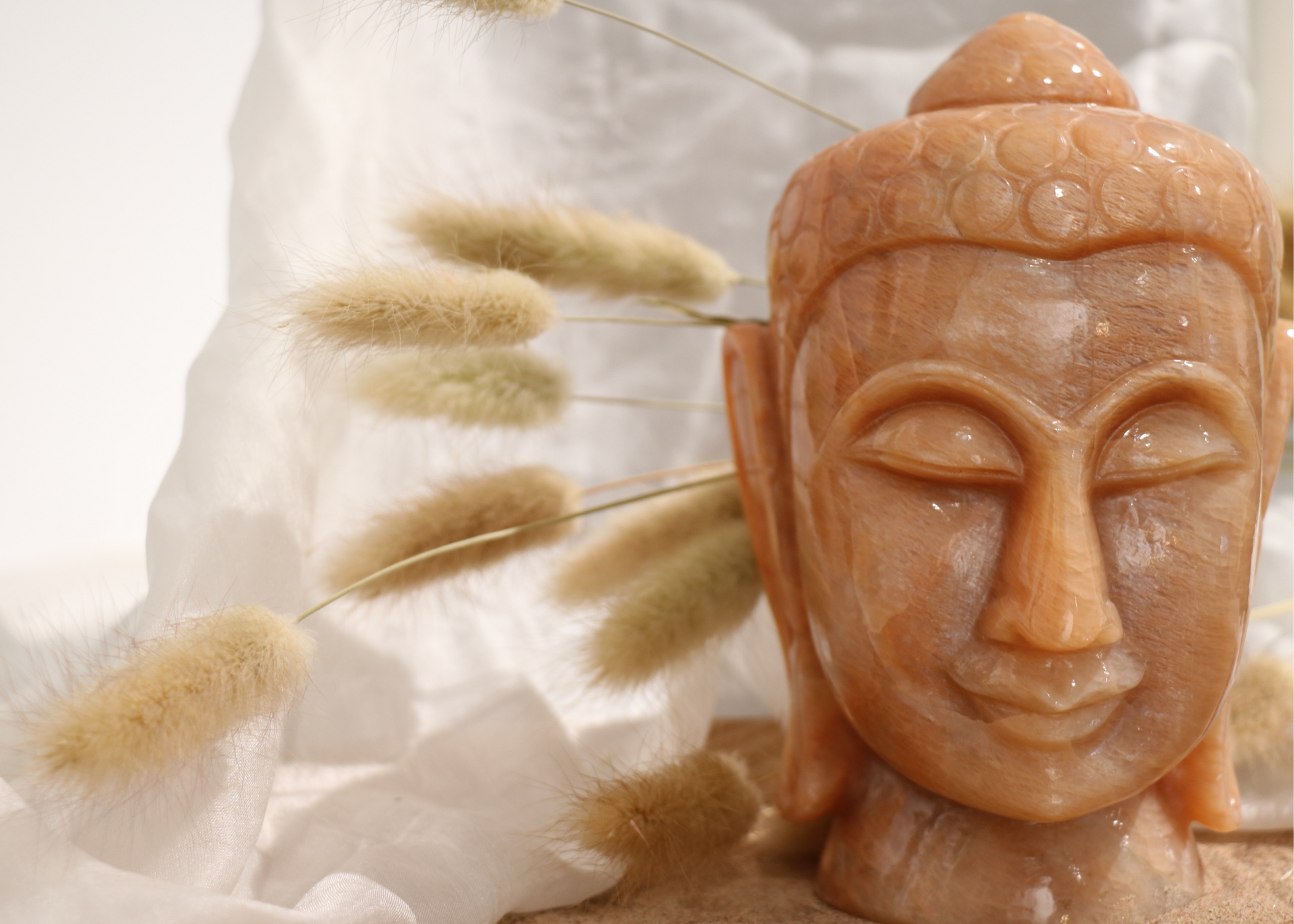 Buddha Statue - Peach Moonstone (16.5 cm)、mySite、topwebapps