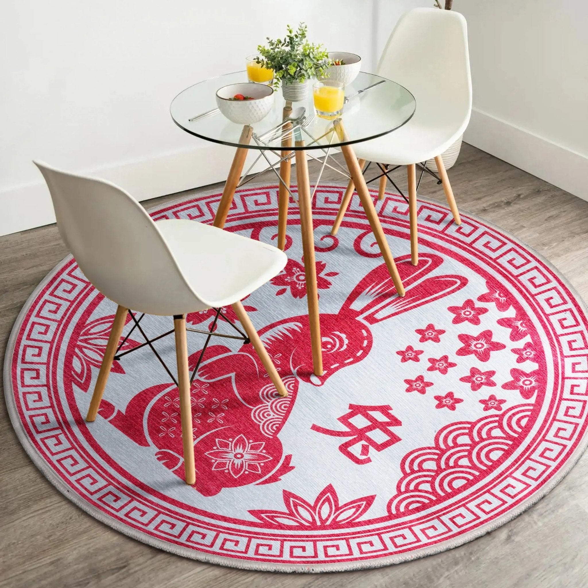 Chinese Calendar Lunar Year of the Rabbit Red Flat-Weave Rug、mySite、gigharbornorthrealestate