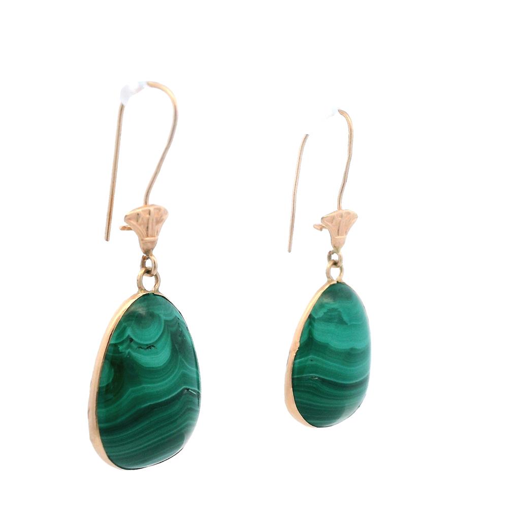 Estate 18K Yellow Gold Malachite Drop Earrings、mySite、botmansion