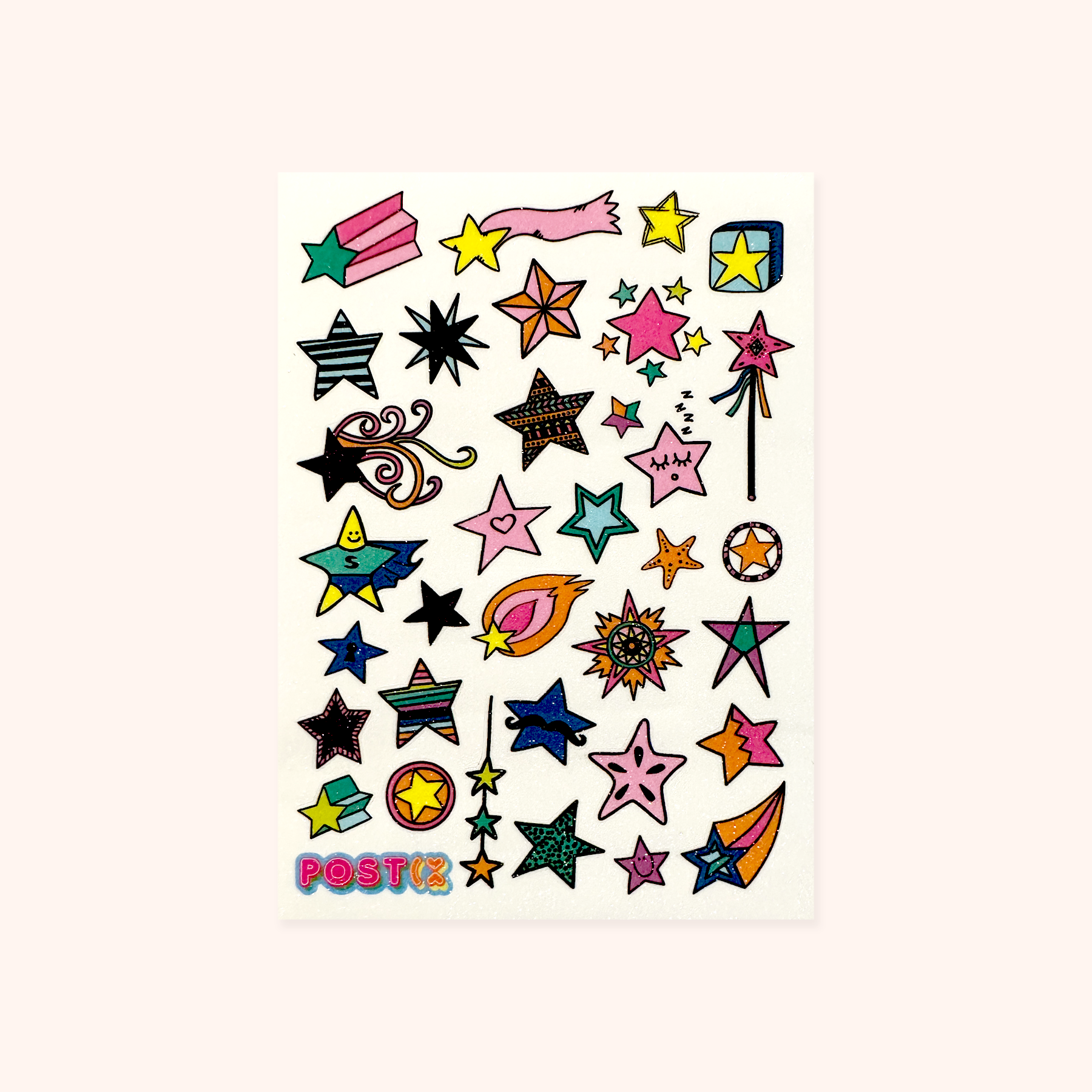  Cartoon Stars Glitter Sticker Sheet、mySite、ghnorth
