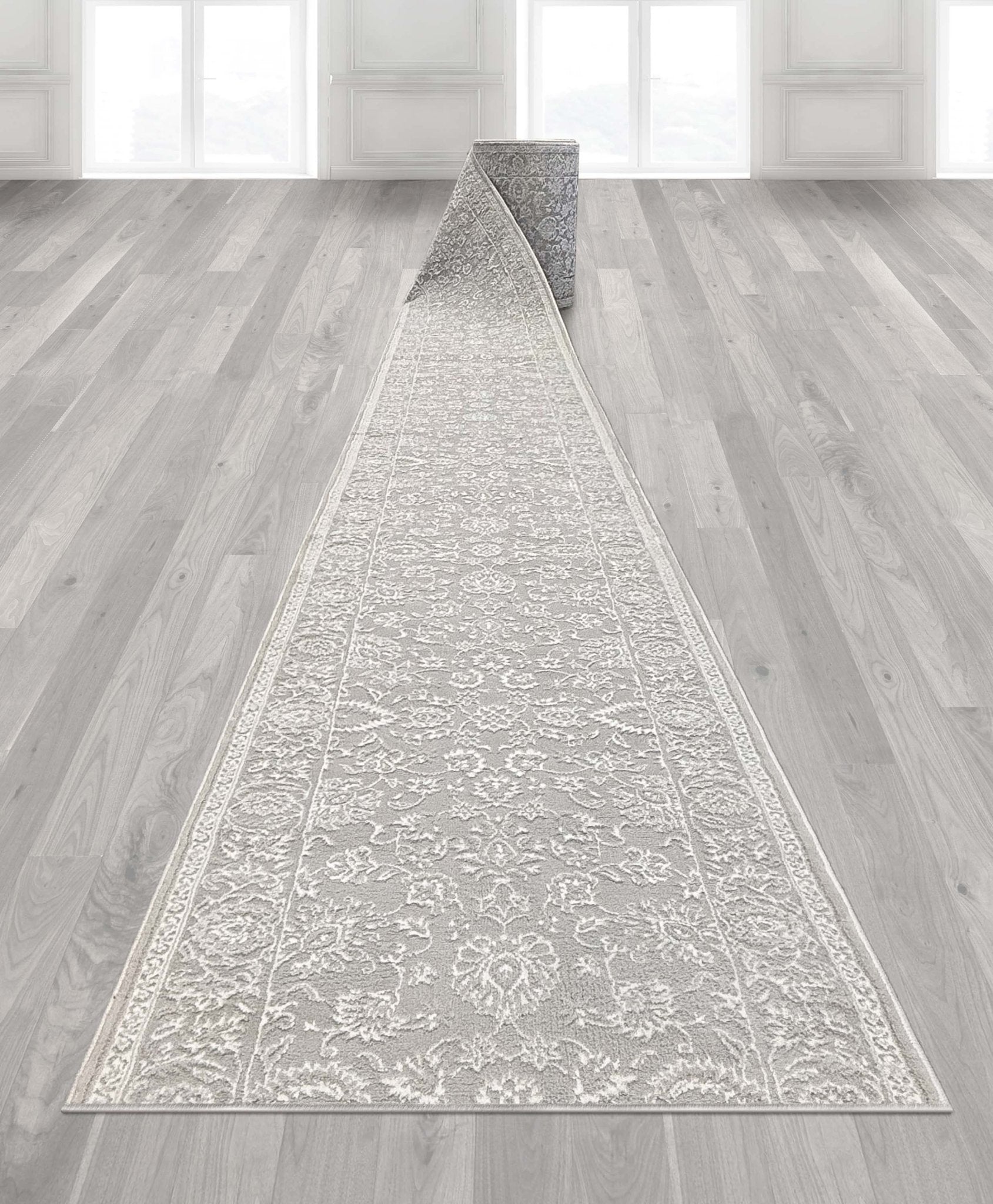 Custom Size Runner Oswin Floral Grey Choose Your Width x Choose Your Length Runner Rug - Perfect For Hallway, Stairs & Kitchen、mySite、gigharbornorthrealestate