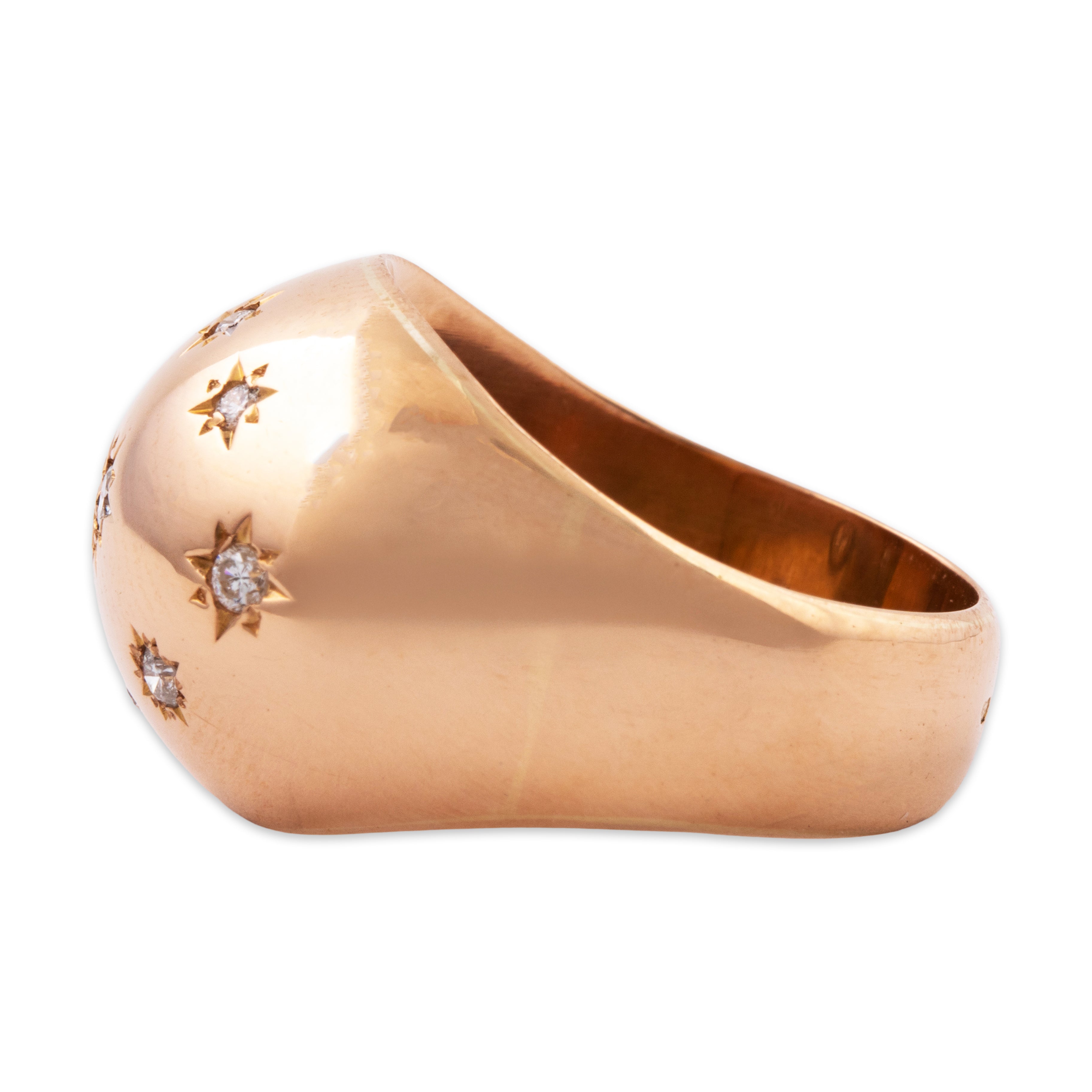 Antique Heavy French 18k Rosy Yellow Gold .35cttw Diamond Bombe Stars Ring 6.25、mySite、hinf8tx79