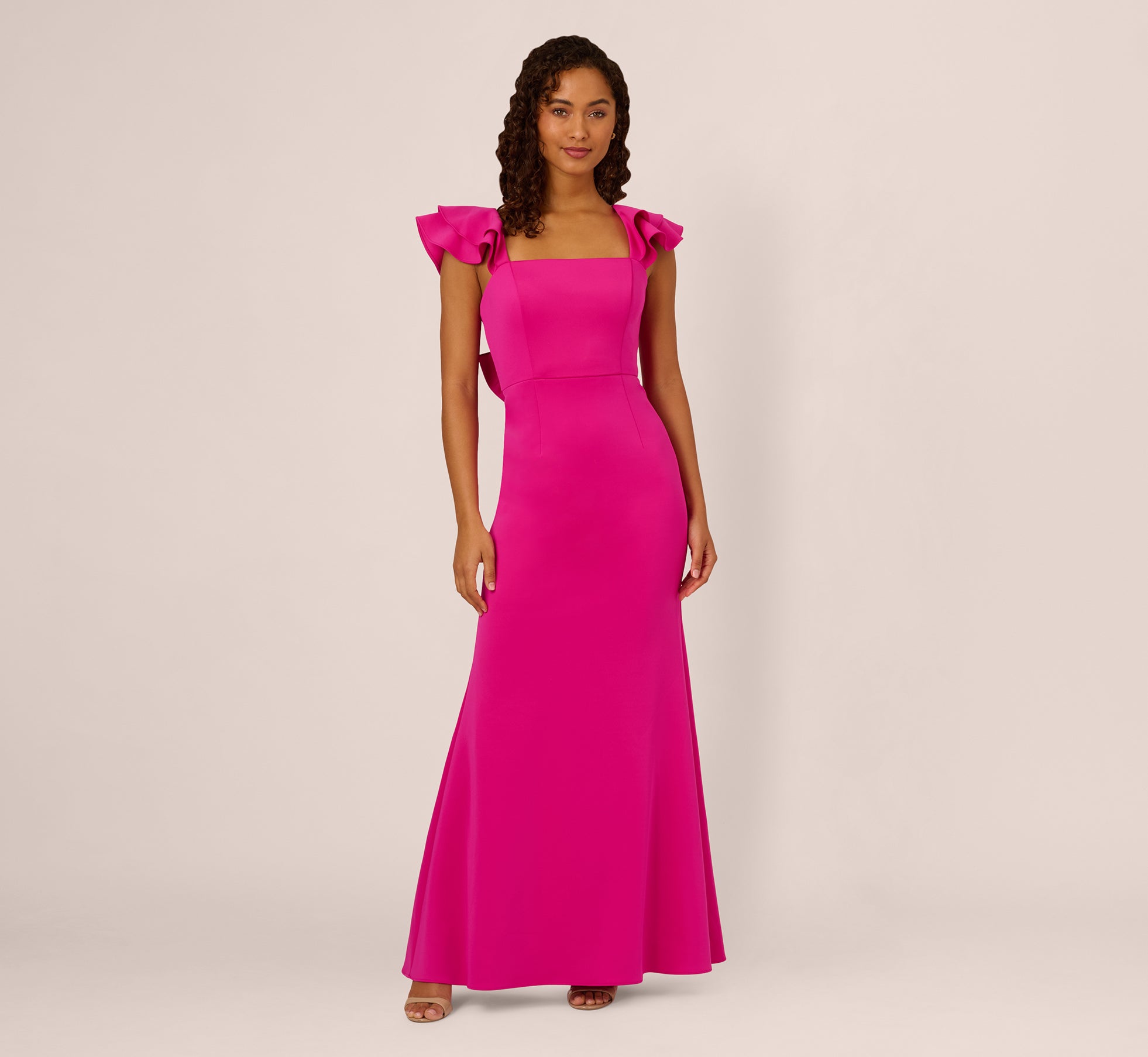 Flutter Sleeve Mermaid Gown In Fuchsia、mySite、solidvoid