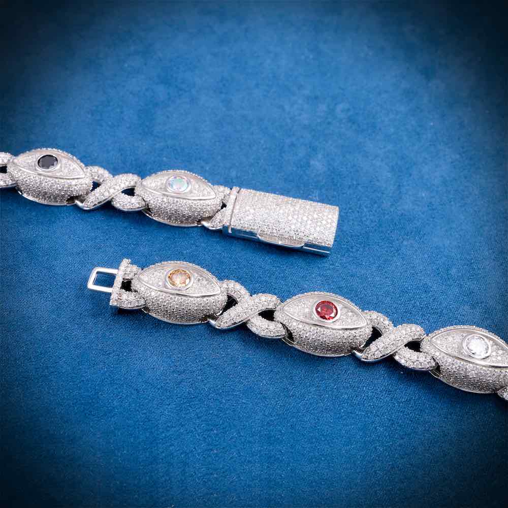 15MM Iced Out Multi Gemstone Evil Eye Eternity Chain 14K Gold、mySite、hinf8tx79